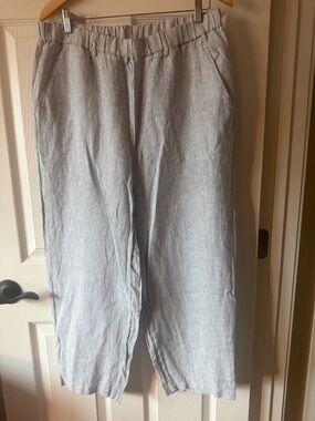 Quince blue and white pinstripe linen pants